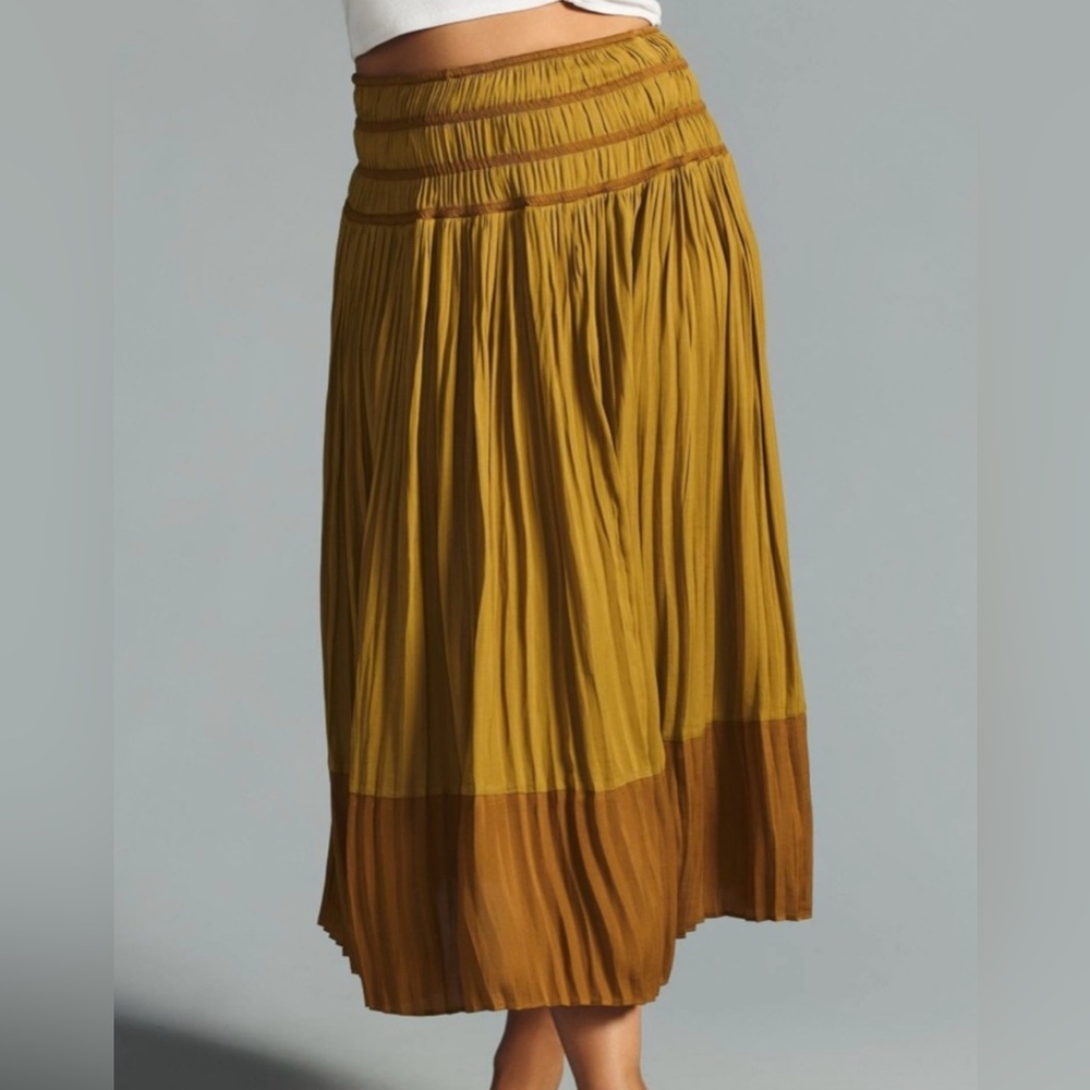 Anthropologie Mustard and Brown Midi/Maxi Skirt - Picture 2 of 10